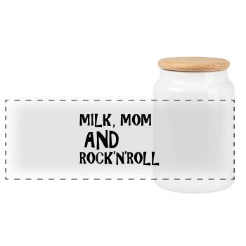 Milk, Mom and Rock 'N' Roll - Panorama Keksdose mit Holzdeckel - Weiß - Vorne