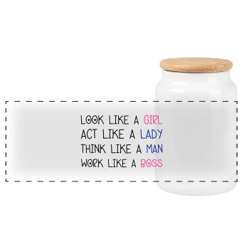 Look Like A Girl - Panoramic Cookie Jar with Wooden Lid - white - Front