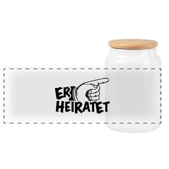 er_heiratet_f1 - Panoramic Cookie Jar with Wooden Lid - white - Front