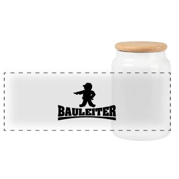 bauleiter4_mit_chefchen - Panorama Keksdose mit Holzdeckel - Weiß - Vorne