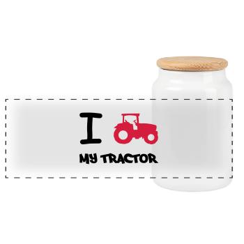i_love_my_tractor - Panoramic Cookie Jar with Wooden Lid - white - Front
