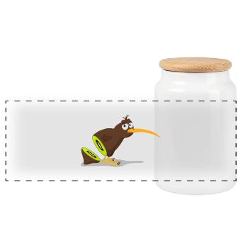 Kiwi bird - Panoramic Cookie Jar with Wooden Lid - white - Front
