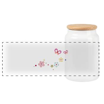 bunte Blümchen mit Schmetterlingen - Panorama Keksdose mit Holzdeckel - Weiß - Vorne