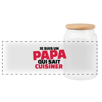 Je suis un papa qui sait cuisiner - Boîte à biscuits avec couvercle en bois - blanc - Devant