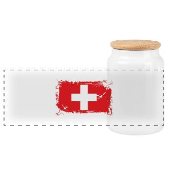 Flagge Schweiz, Switzerland, Swiss - Panorama Keksdose mit Holzdeckel - Weiß - Vorne
