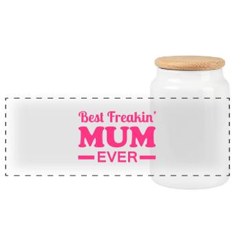 Mum - Panoramic Cookie Jar with Wooden Lid - white - Front