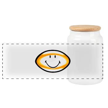 Smiley Rugby Ball - Panorama Keksdose mit Holzdeckel - Weiß - Vorne