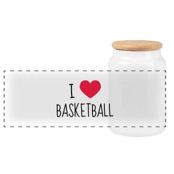 Basketball - Basket ball - Basket-ball - Baskette - Panoramic Cookie Jar with Wooden Lid - white - Front