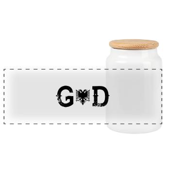 Legend Gott god ALBANIEN - Panorama Keksdose mit Holzdeckel - Weiß - Vorne