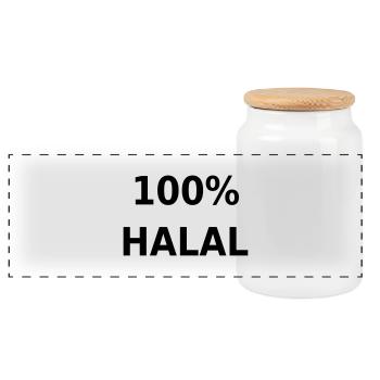 100% Halal - Panoramic Cookie Jar with Wooden Lid - white - Front