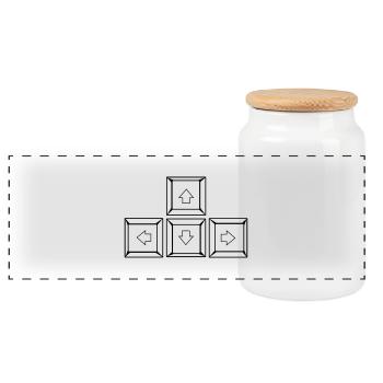 Up Down Left Right Keyboard Buttons (Keys) - Panoramic Cookie Jar with Wooden Lid - white - Front