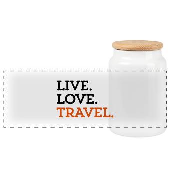 LIVE. LOVE. TRAVEL. - Panorama Keksdose mit Holzdeckel - Weiß - Vorne