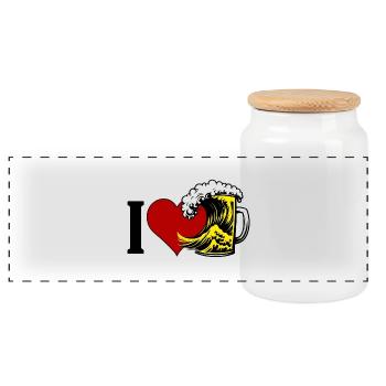 I Love Beer - Panoramic Cookie Jar with Wooden Lid - white - Front