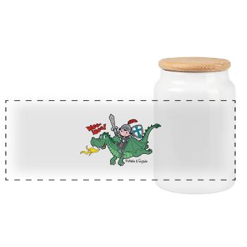 Little Knight and his friend, the dragon - Panoramic Cookie Jar with Wooden Lid - white - Front