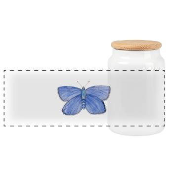 Schmetterling Blau - Panorama Keksdose mit Holzdeckel - Weiß - Vorne
