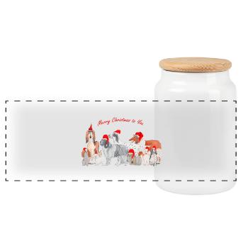 Christmas Dogs - Christmas Dogs 3 - Panoramic Cookie Jar with Wooden Lid - white - Front