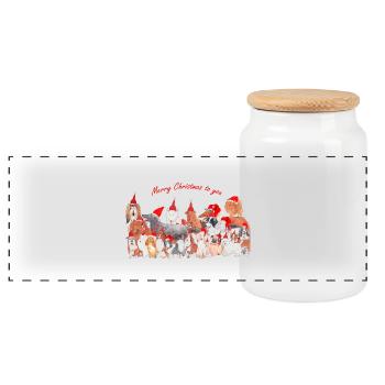 Weihnachtshunde - Christmasdogs 2 - Panorama Keksdose mit Holzdeckel - Weiß - Vorne