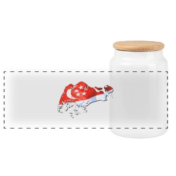 Drapeau de Singapour sur la carte de Singapour - Boîte à biscuits avec couvercle en bois - blanc - Devant