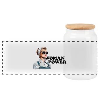 Woman Power - Panoramic Cookie Jar with Wooden Lid - white - Front