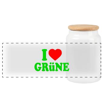 I love green - Panoramic Cookie Jar with Wooden Lid - white - Front