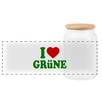 I love grüne - Panorama Keksdose mit Holzdeckel - Weiß - Vorne