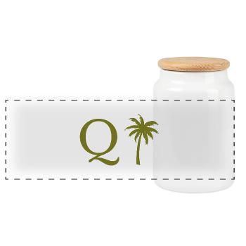 Buchstabe q grüne Palme - Panorama Keksdose mit Holzdeckel - Weiß - Vorne