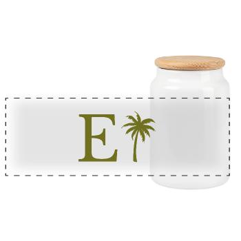 Buchstabe e grüne Palme - Panorama Keksdose mit Holzdeckel - Weiß - Vorne