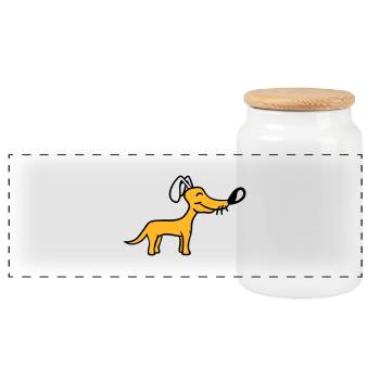 Dog Big Nose Cute Happy Pet Funny Cool - Panoramic Cookie Jar with Wooden Lid - white - Front