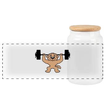 Dog Bodybuilder Strong Muscles Gym Weightlifting - Panoramic Cookie Jar with Wooden Lid - white - Front
