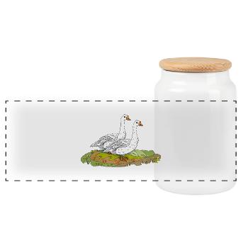 Gänse - Panorama Keksdose mit Holzdeckel - Weiß - Vorne