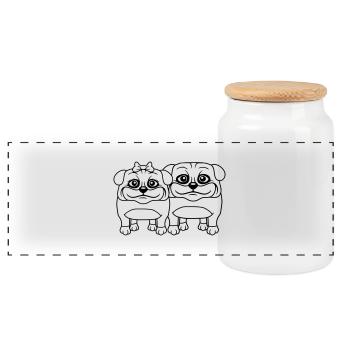 2 chiens Carlin Homme Femme Couple Deux Amoureux Amour - Boîte à biscuits avec couvercle en bois - blanc - Devant