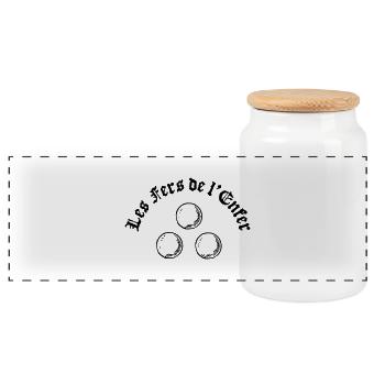 Les Fers de l'Enfer / The Irons of Hell - Pétanque - Panoramic Cookie Jar with Wooden Lid - white - Front
