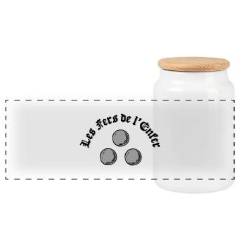 Les Fers de l'Enfer / The Irons of Hell - Pétanque - Panoramic Cookie Jar with Wooden Lid - white - Front