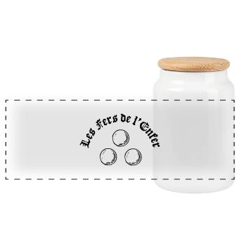 Les Fers de l'Enfer / The Irons of Hell - Pétanque - Panoramic Cookie Jar with Wooden Lid - white - Front