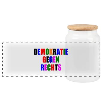 demokratie gegen rechts - Panorama Keksdose mit Holzdeckel - Weiß - Vorne