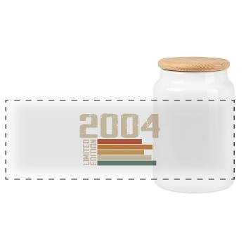 2004 Jahrgang - Retro 2004 Geburtstagsgeschenk 2004 - Panorama Keksdose mit Holzdeckel - Weiß - Vorne