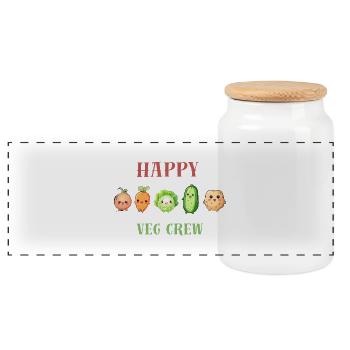 Happy Veg Crew Salad Funny Vegetables - Panoramic Cookie Jar with Wooden Lid - white - Front