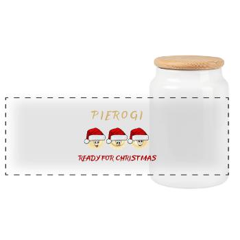 Pierogi Ready For Christmas Happy Pierogi - Panoramic Cookie Jar with Wooden Lid - white - Front