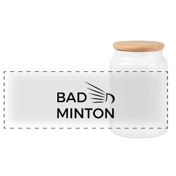 Badminton - Design Black with Shuttlecock T Shirt - Panoramic Cookie Jar with Wooden Lid - white - Front