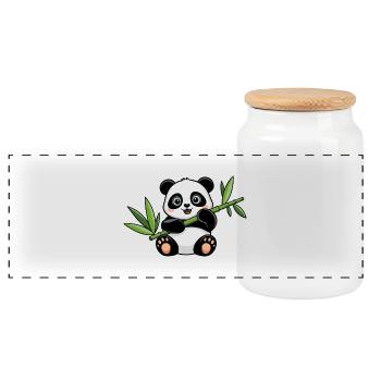 Happy Panda with Bamboo - Panoramic Cookie Jar with Wooden Lid - white - Front