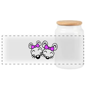 2 Mice Girlfriends Couple Two Women Girls Team - Panoramic Cookie Jar with Wooden Lid - white - Front