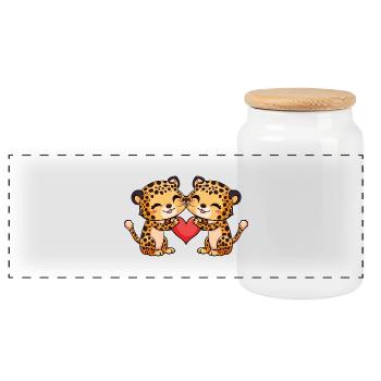 Leopard Paar Valentinstag - Panorama Keksdose mit Holzdeckel - Weiß - Vorne