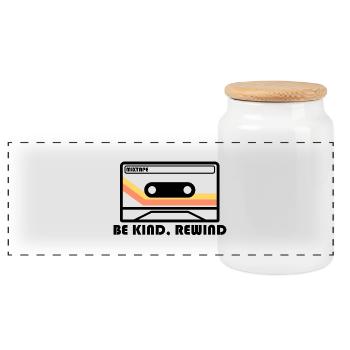 "Be Kind, Rewind" – Tape Design 📼 - Panoramic Cookie Jar with Wooden Lid - white - Front