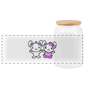 2 Bunnies Two Girlfriend Love Couple In Love Cute - Panoramic Cookie Jar with Wooden Lid - white - Front