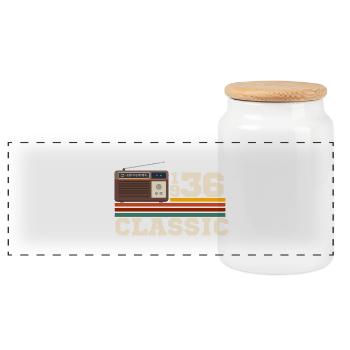 Anniversary 1936 retro classic - Panoramic Cookie Jar with Wooden Lid - white - Front