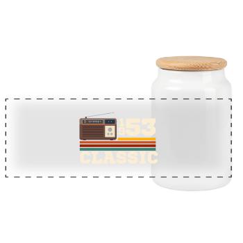 Anniversary 1953 retro classic - Panoramic Cookie Jar with Wooden Lid - white - Front
