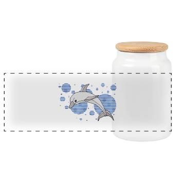 Dolphin - Panoramic Cookie Jar with Wooden Lid - white - Front