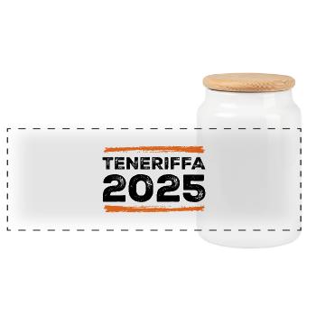 Teneriffa 2025 Spruch - Panorama Keksdose mit Holzdeckel - Weiß - Vorne