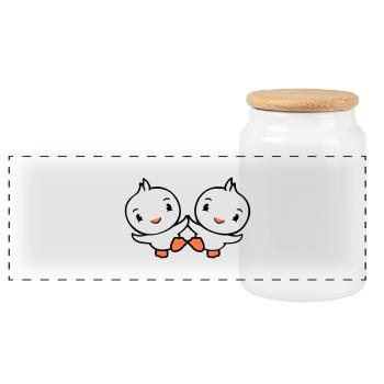 2 Canards Amis Heureux Mignon Mignon Amical - Boîte à biscuits avec couvercle en bois - blanc - Devant