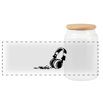 music - Panoramic Cookie Jar with Wooden Lid - white - Front